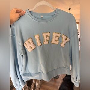 Light Blue 'Wifey' Cropped Crewneck Sweater